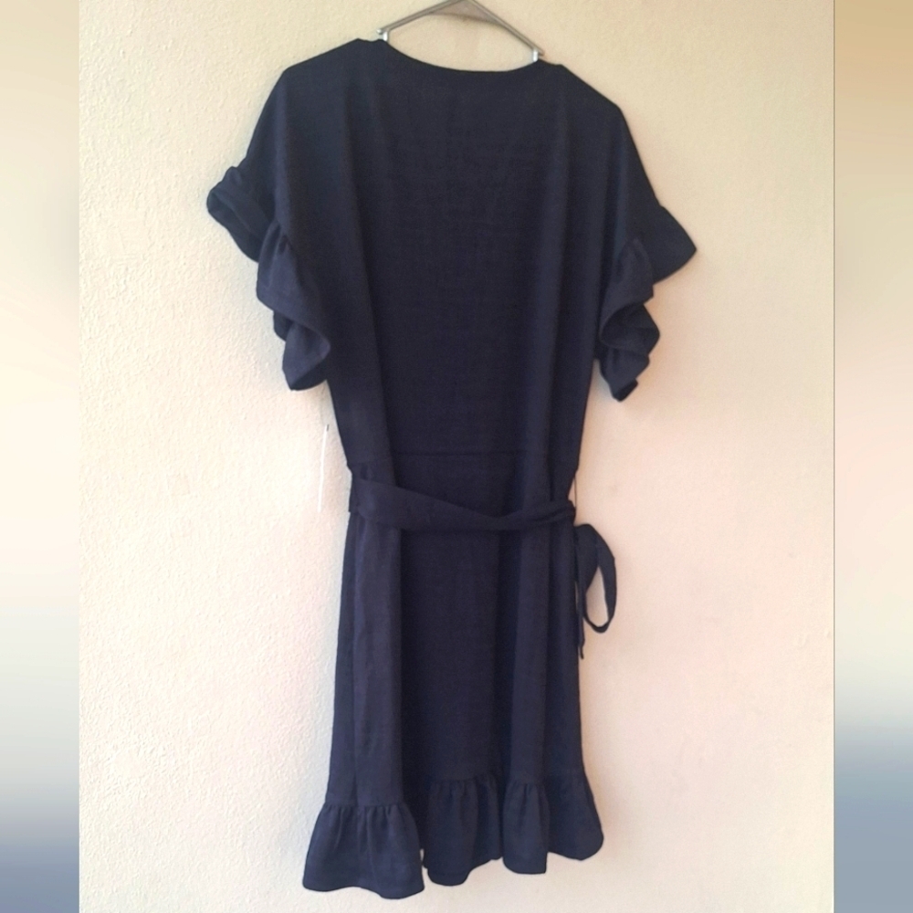 Emma & Michele Blue Navy Ruffle Women's Dress Flutter Short Sleeves Size M NWT - Picture 5 of 11